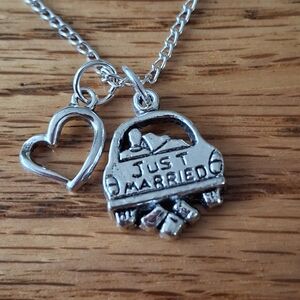 Silver 'Just Married' Necklace with Heart Charm